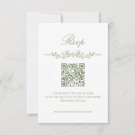 Sage Green French Floral RSVP Card with QR Code Einladung