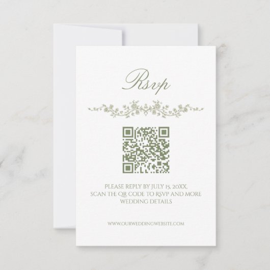 Sage Green French Floral RSVP Card with QR Code Einladung (Vorderseite)