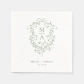 Sage Green French Floral Wappen Classic Wedding Serviette (Vorderseite)