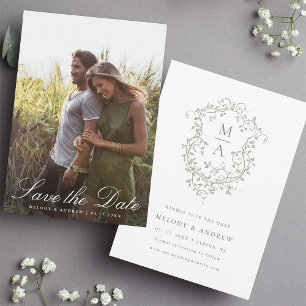 Sage Green French Floral Wappen Hochzeit Foto Save The Date