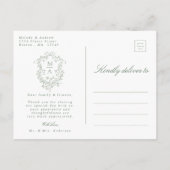Sage Green French Floral Wappen Hochzeit Vielen Da Postkarte (Rückseite)