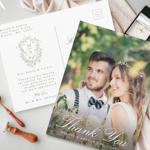 Sage Green French Floral Wappen Hochzeit Vielen Da Postkarte