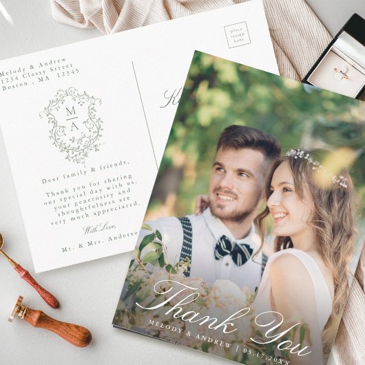 Sage Green French Floral Wappen Hochzeit Vielen Da Postkarte