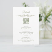  Sage Green French Floral with QR Code Wedding Begleitkarte (Stehend Vorderseite)