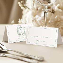Sage Green French Rose Monogram Wappen Wedding Platzkarte