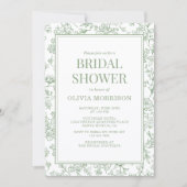 Sage Green French Toile Photo Bridal Shower Einladung (Vorderseite)