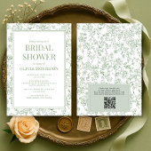 Sage Green French Toile QR Code Bridal Shower Einladung