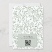 Sage Green French Toile QR Code Bridal Shower Einladung (Rückseite)