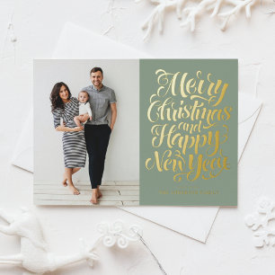 Sage Green frohe Weihnachten & Glück Neues Jahr Fo Folien Feiertagskarte
