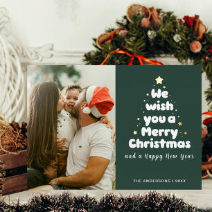 Sage Green Frory Weihnachtsbaum Familienstars Folien Feiertagskarte