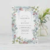 Sage Green Frosty Winter Wedding Einladung (Stehend Vorderseite)