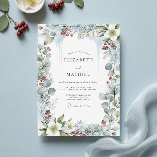 Sage Green Frosty Winter Wedding Einladung