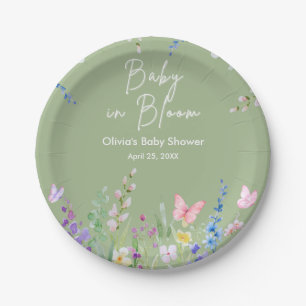 Sage Green Frühling Baby in Bloom Babyparty Pappteller