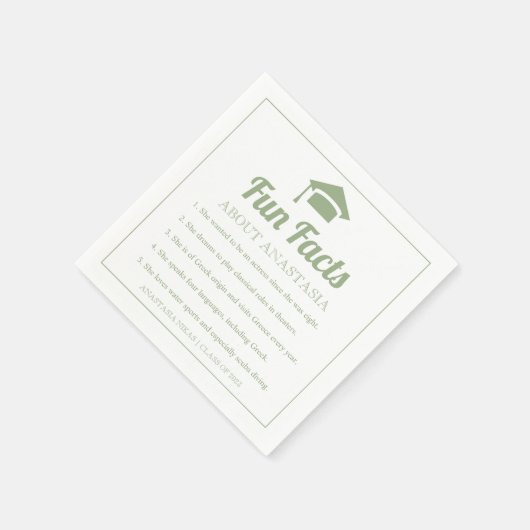 Sage green Fun Facts class of 2022 Graduation Cap Serviette (Ecke)