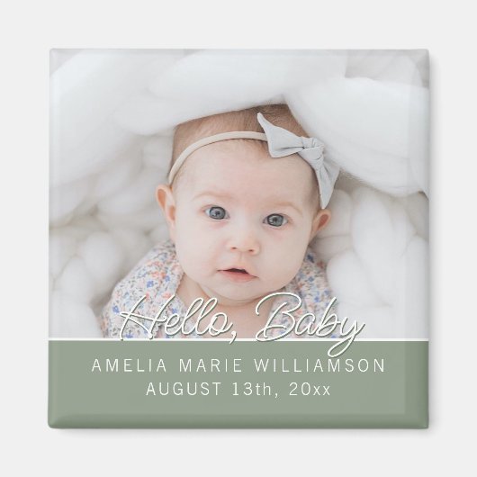 Sage Green Fun Script Hallo Baby Magnet (Vorne)