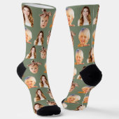 Sage Green Funny Custom Mama 3 Kids Foto Socken (Gewinkelt)