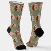 Sage Green Funny Personalisiert Funny Foto Frauen Socken (Gewinkelt)