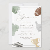 Sage Green Game On Football Birthday Einladung (Vorderseite)