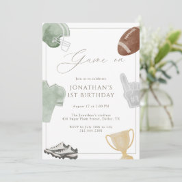 Sage Green Game On Football Birthday Einladung