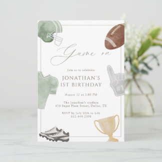 Sage Green Game On Football Birthday Einladung