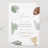 Sage Green Game On Football Birthday Einladung (Vorne/Hinten)