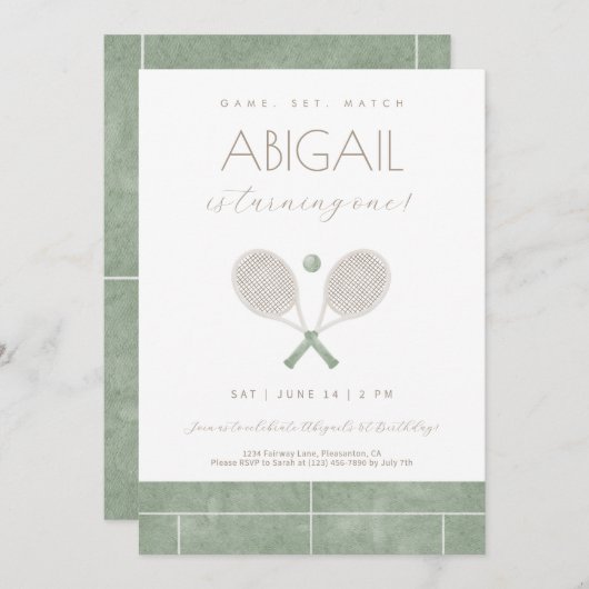 Sage Green Game Set Match Tennis Einladung (Vorne/Hinten)