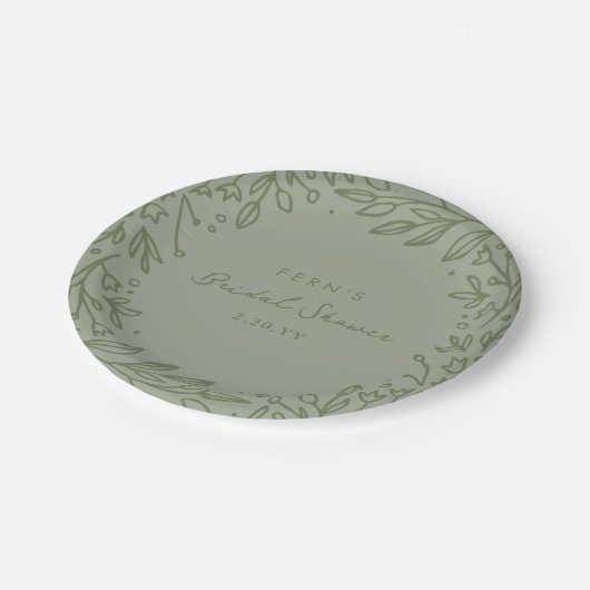 Sage Green Garden Brautparty Pappteller (Schrägansicht)