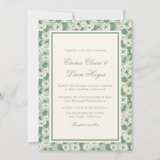 Sage Green Garden Chinoiserie Wedding Invitation Einladung (Vorderseite)