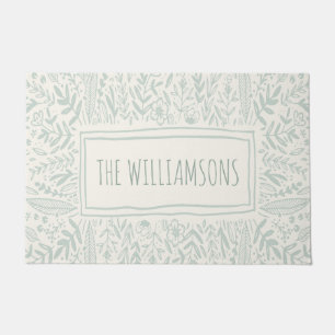 Sage Green Garden Floral Art Border Name  Fußmatte