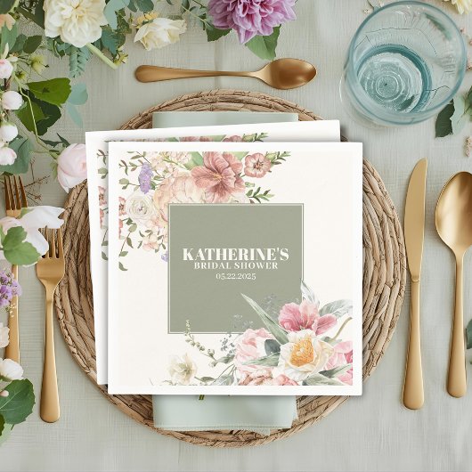 Sage Green Garden Flower Spring Bridal Shower Serviette