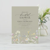 Sage Green Garden Flowers Script Bridal Shower Einladung (Stehend Vorderseite)