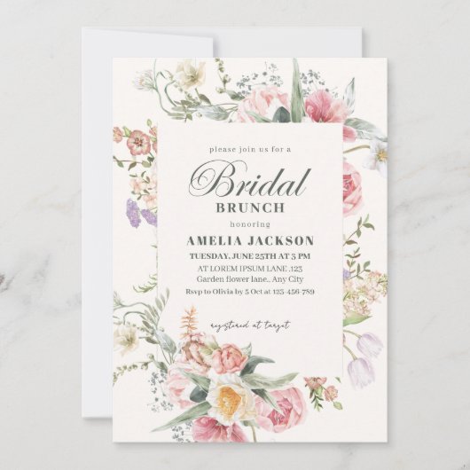 Sage green garden wildfloral spring Bridal shower Einladung (Vorderseite)