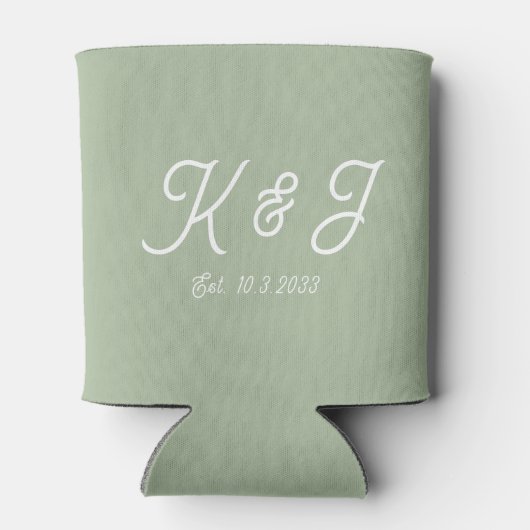Sage Green Gastgeschenk Hochzeit Mit Monogramm Can Dosenkühler (Rückseite)