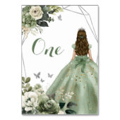 Sage Green Geometric Floral Princess XV Años Tischnummer (Rückseite)