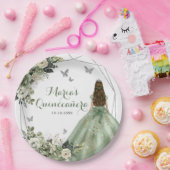 Sage Green Geometric Princess XV Años Floral Pappteller (Party)