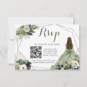 Sage Green Geometric Princess XV Años QR RSVP Karte