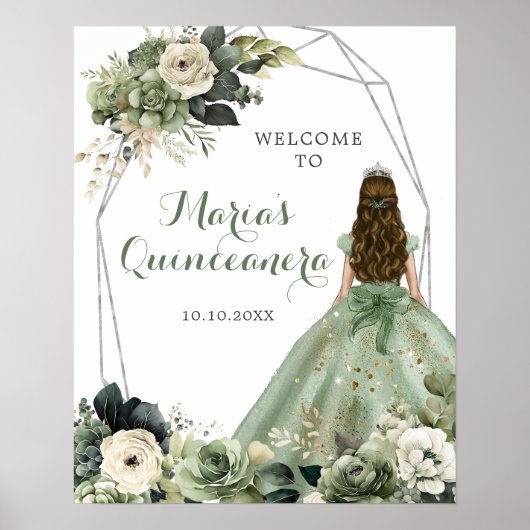 Sage Green Geometric Quinceañera Begrüßungszeichen Poster (Vorne)