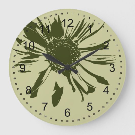 Sage Green Gerbera Große Wanduhr (Vorderseite)
