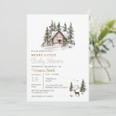 Sage Green Gingham A Merry Little Baby Shower Einladung (Stehend Vorderseite)