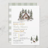 Sage Green Gingham A Merry Little Baby Shower Einladung (Vorne/Hinten)