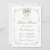 Sage Green Gingham and Bow Baby Shower Einladung (Vorderseite)