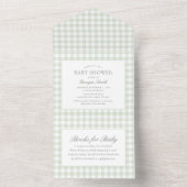 Sage Green Gingham Baby Dusche All In One Einladung (Innen)