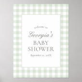 Sage Green Gingham Baby Dusche Begrüßungszeichen Poster (Vorne)