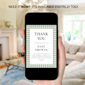 Sage Green Gingham Baby Dusche Danke Karte