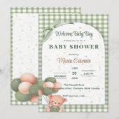 Sage Green Gingham Baby Dusche Einladung (Vorne/Hinten)