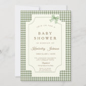 Sage Green Gingham Baby Dusche Einladung mit Bow (Vorderseite)