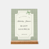Sage Green Gingham Baby Dusche Einladung mit Bow Acrylschild (Vorderseite)