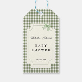 Sage Green Gingham Baby Dusche Einladung mit Bow Geschenkanhänger