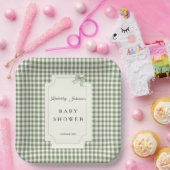 Sage Green Gingham Baby Dusche Einladung mit Bow Pappteller (Party)