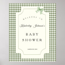 Sage Green Gingham Baby Dusche Einladung mit Bow